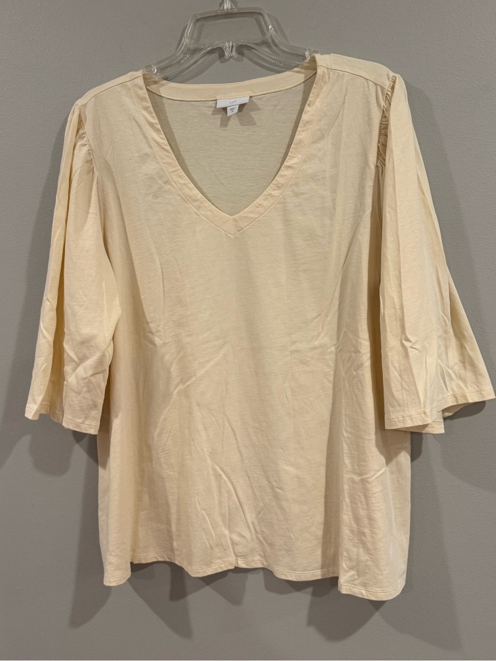 J.Jill Yellow V-Neck 3/4 Sleeve Pullover Top 100% Cotton